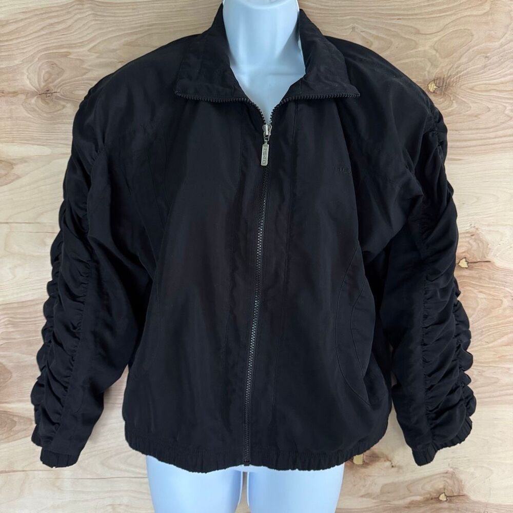 Vintage 90s Head Black Windbreaker Jacker Ruched Sleeves L
